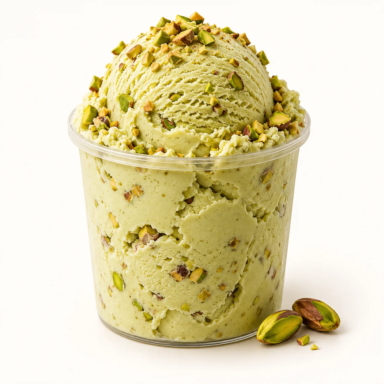 Styled illustration of Pistachio Ice Cream in a clear pint