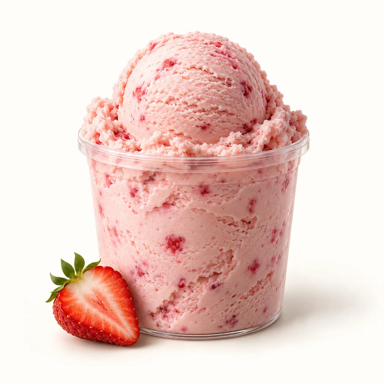Styled illustration of Strawberry Ice Cream in a clear pint